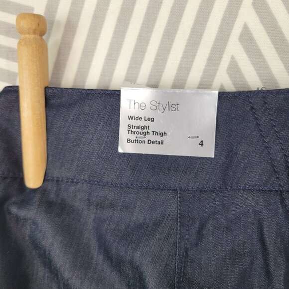 NEW Express Stylist Size 4 Denim Dress Pants Trouser Wide Leg Lace Up Back Blue - Picture 6 of 9